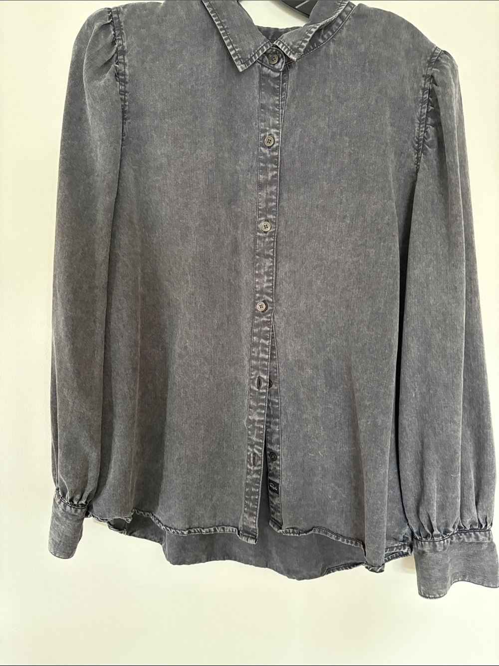 Rails Washed Gray Button-Down Shirt with Puff Sleeves
